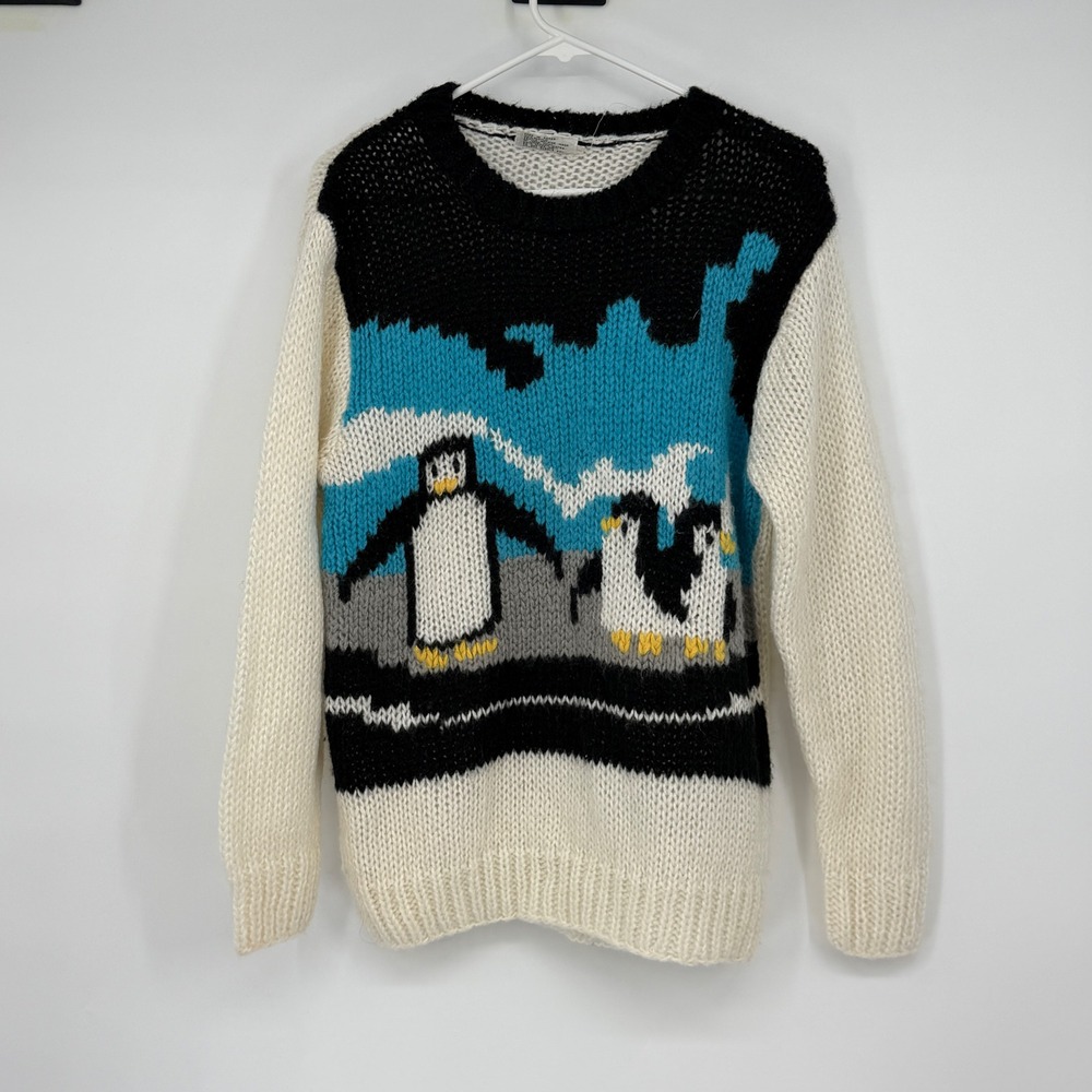 Vintage Katies Penguin Sweater Women 12 Chunky Knit Novelty Arctic 80s 90s